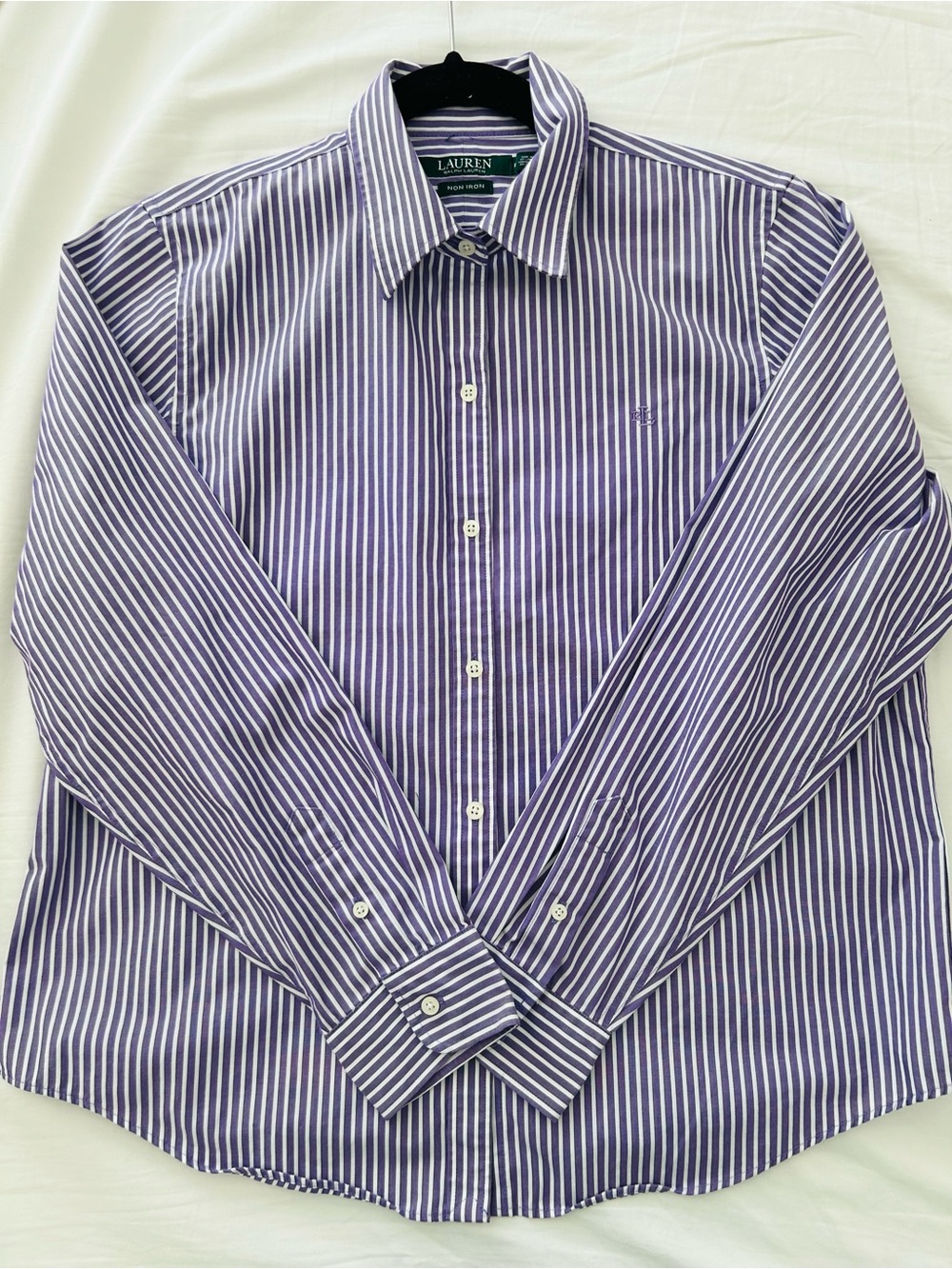 Lauren Ralph Lauren Women’s Purple and White Striped Dress Shirt Petite Large